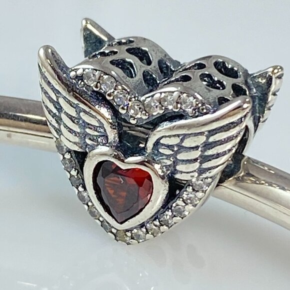 Sterling Silver Red Cubic Zirconia Heart with Wings Charm - Picture 2 of 13